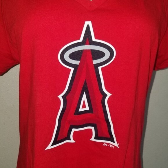 NWT Los Angeles Angels Women's Red V-neck Tee Size Medium Majestic MLB Baseball - Picture 2 of 9
